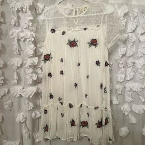 Francesca’s Miami Flower Embroidered Shift White Dress